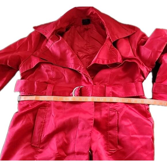 Torrid Womens Red Chiffon Drape Trench Coat Jacket Single Button Size 1 - Picture 8 of 10